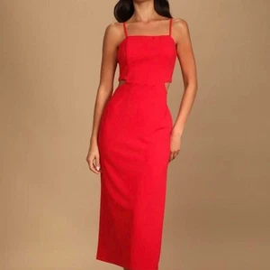 Vestido Lulus Rojo Correa Espagueti con Recortes Laterales, Talla XL - Imagen 1 de 7