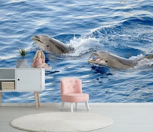 3D Happy Dolphin O015 Animal Wallpaper Wall Murals Removable Wallpaper Eve 2023 - Picture 1 of 6
