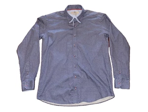 Claudio Lugli Italy Geometric Pattern Long Sleeve Shirt Blue & White Mens Large - Picture 1 of 8
