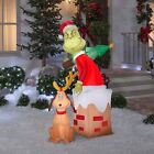 Christmas Inflatable Airblown Grinch in Chimney 5.5 ft. Tall Outdoor Yard Dcor
