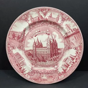 Vintage English Staffordshire Ware Red Plate Temple Square Salt Lake City Utah - Picture 1 of 12