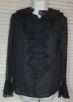 Blusa Top Saks 5th Avenue Para Mujer Negra Transparente Lino Volantes Cremallera Frontal Talla: SM-XS? Foto 1 de 4
