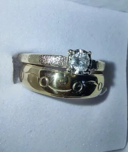 SET! 10kt Yellow Gold Genuine Diamond Solitaire Engagement Ring & Band 2.49g - Picture 1 of 18
