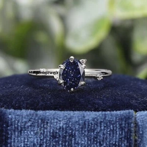 Wedding Ring Blue Sandstone Ring Handmade Promise Ring 925 Sterling Silver Ring - Picture 1 of 3