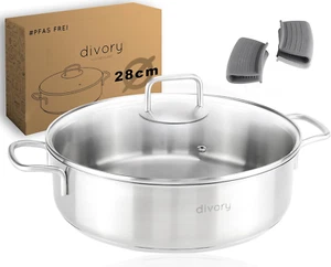 DIVORY Schmorpfanne 28 Cm PURA, Hohe Servierpfanne Edelstahl – Unbeschichteter K - Bild 1 von 7