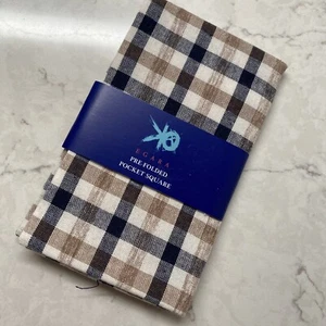 EGARA Mens Pre Folded Pocket Square Brown Check Cotton Blend Handkerchief Hanky - Picture 1 of 5