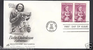 Babe Didrikson Zaharias 1981 USPS First Day Cover 2 18 cent Commemorative Stamps - Picture 1 of 1