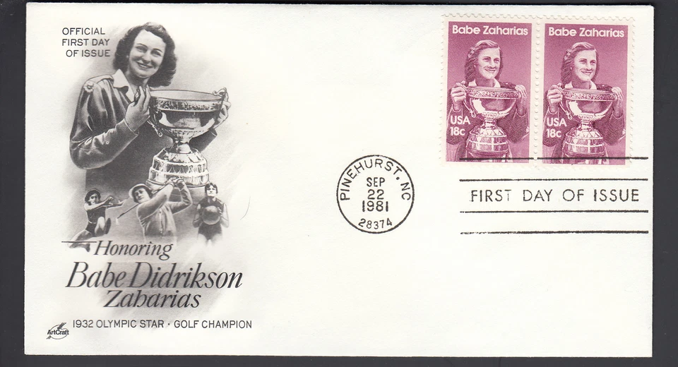 Babe Didrikson Zaharias 1981 USPS First Day Cover 2 18 cent Commemorative Stamps - Image 1 of 1