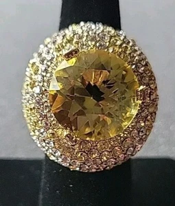 Joan Boyce Pave & Yellow Statement Ring Size 6.75 - Picture 1 of 5