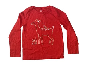 Carter's Girls Red Long Sleeve T Shirt Woodland Creatures Deer Rabbit - Picture 1 of 2
