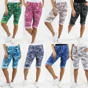Womens Magic Shorts Lagenlook Italian Camo Ladies Casual Stretch Jogger HotPants - Picture 1 of 24