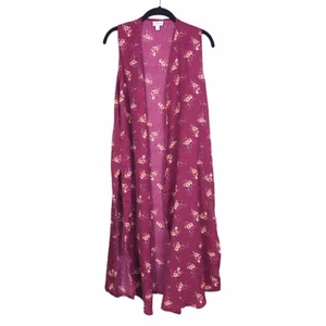 NWT LuLaRoe Joy Duster Vest Women's Sz S Red Colorful Floral Pattern Boho Hippie - Picture 1 of 10
