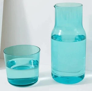 Jonathan Adler Biba Nachttisch Karaffe und Tasse Set türkis türkis blau Glas NEU - Bild 1 von 11