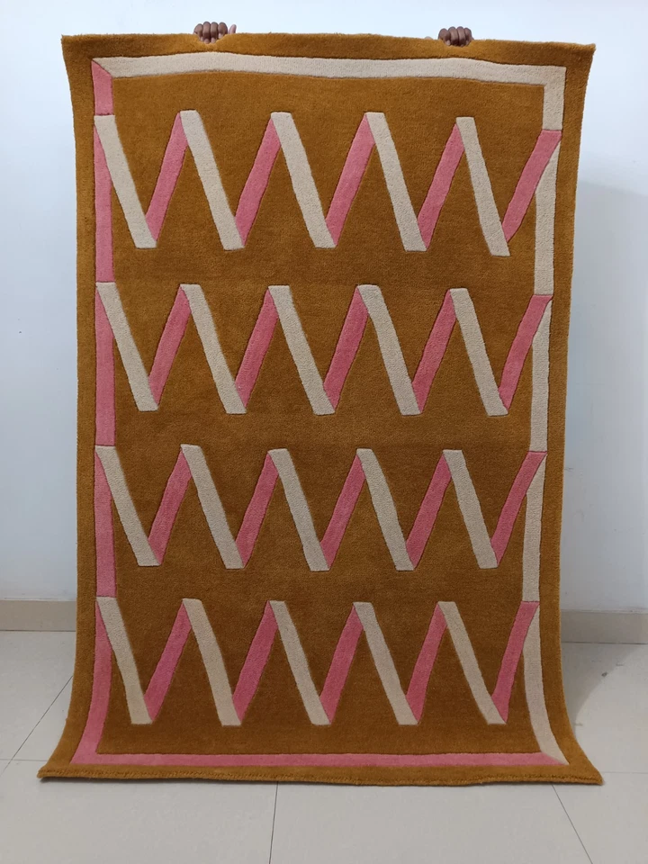 Alfombra de cinta plegable acolchada a mano 100 % lana hecha a mano alfombra para regalo en el hogar Foto 1 de 4