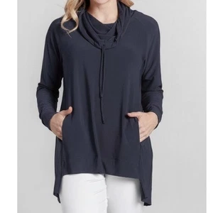 Sympli Energy Sweatshirt Sz 6 Navy Pullover Cowl Tunic Athleisure Travel Stretch - Picture 1 of 15