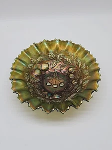 NORTHWOOD 8 3/4" (PUNTEADO) TRES FRUTAS MEDALLÓN CUENCO Dorado VERDE ESPECTACULAR - Imagen 1 de 7