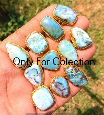 Larimar Gemstone Rings Lot 18K Gold Plated Handmade Bulk Jewelry - Image 1 of 2