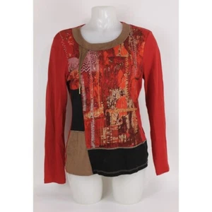 Top vintage Y2K Kalisson talla XL patrón gráfico mangas largas rojo multicolor - Imagen 1 de 10