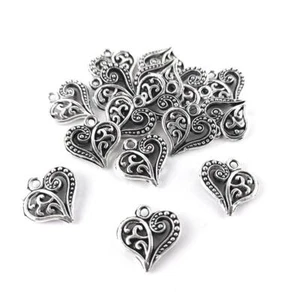 Metal Alloy Heart Charms Antique Silver 14mm Pack Of 15 - Picture 1 of 1