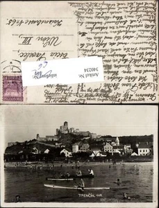 340234,Trencin Trentschin Teilansicht m. Burg Strand Ruderboot - Picture 1 of 1