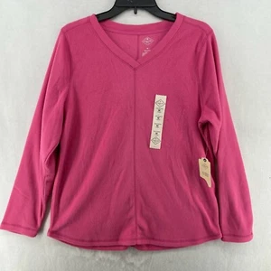St. John's Bay Sweater Women's Sz M Hot Pink V Neck Fleece Pullover Long Sleeves - Picture 1 of 12