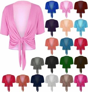 Cardigan donna donna manica berretto cravatta anteriore tagliato bolero shrug crop top Regno Unito - Foto 1 di 17