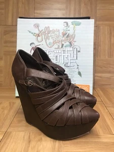 RARE🔥 Jeffrey Campbell ZARA Wedge Sandal Brown Leather Platform Sz 8 JEFFC40034 - Picture 1 of 12