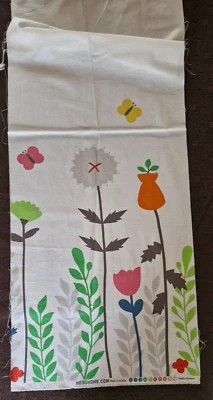 New  Remnant 100% Cotton  Flower Stems on White Design - L 44" x W 16" - Image 1 of 4