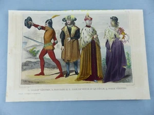 GRAVURE ancienne vers 1850 costumes moyen-âge ITALIE vénitien Venise ,25 - Picture 1 of 1