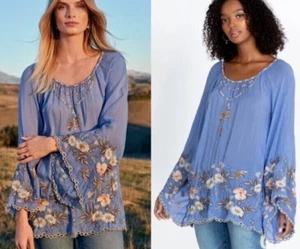 JOHNNY WAS Indina blau Blumen bestickt Bluse Top Größe Large - Bild 1 von 13