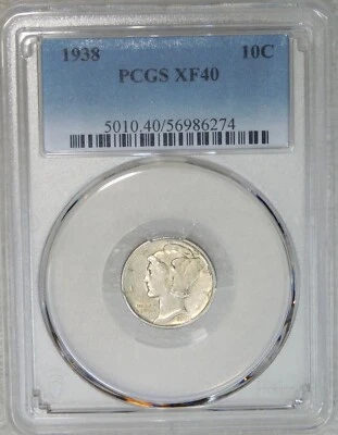 1938 Mercury Dime PCGS XF40 Original Luster Just Graded New Holder #W50A - Image 1 of 4