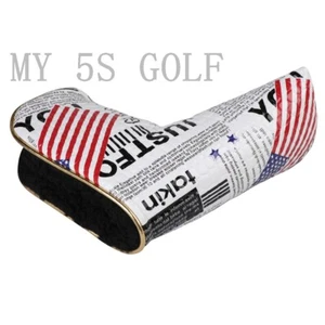 New 1pcs Golf Putter Cover Pu Leather USA Flag Newspaper pattern with Gold edge - Picture 1 of 5