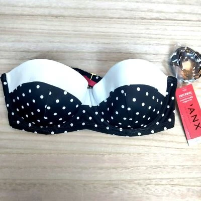Spanx Retro Balconette Swim Bikini Top Underwire Black White Polka Dot Size 10 - Image 1 of 4