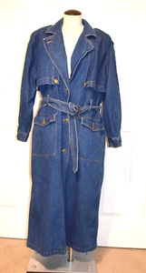 Vintage Together Full Trench Maxi Denim Coat Jeans Belted Duster No Size Tag - Bild 1 von 19
