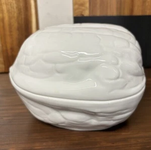 Mid Century Schmid Design Folio Japan White Porcelain Nut Walnut Trinket Box EUC - Picture 1 of 3