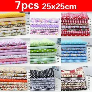 7pc Cotton Fabric DIY Assorted Squares Pre-Cut Quilt Quarters Bundle 25*25cm - Picture 1 of 22