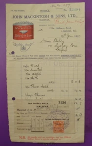 JOHN MACKINTOSH ADVERT ADVERTISING ORIGINAL VINTAGE BILLHEAD 1927 TOFFEE HALIFAX - Foto 1 di 2