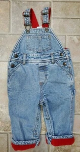 Antiguo niño azul marino vintage 6-12 Mos. Baberos de mezclilla azul forrados de lana roja - Imagen 1 de 3