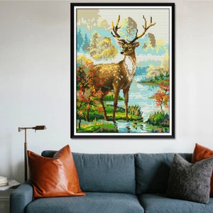 Gestempeltes Kreuzstich-Set Tier Hirschmuster Weihnachtsgeschenk 14KT 29x36 cm - Bild 1 von 12
