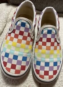 Kids Vans Classic Slip On Shoes ( Size 13.5 ) Rainbow Checkerboard Checker