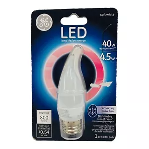 GE LED Soft White 40W Replacement 4.5W 1 LED Cam Bulb Dimmable Bent Tip Frosted - Picture 1 of 6