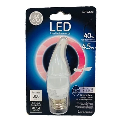 GE LED Soft White 40W Replacement 4.5W 1 LED Cam Bulb Dimmable Bent Tip Frosted - Image 1 of 4