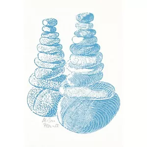 Original linocut print 'Pebble Towers' on recycled paper - Picture 1 of 4