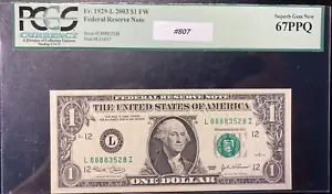 1999 $1 FEDERAL RESERVE NOTE SAN FRANCISCO PCGS 67 PPQ A807 - Picture 1 of 4