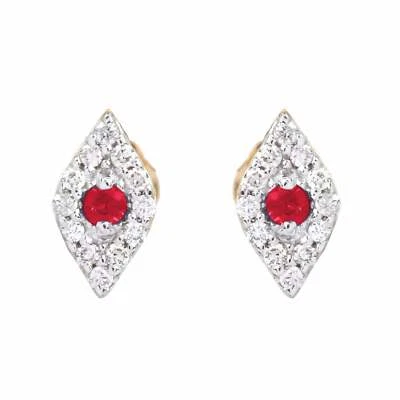 Diamond Pave Ruby Stone Evil Eye Earrings Designer Women's Fine Handmade Jewelry - Image 1 of 4