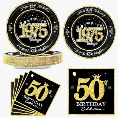 Juego de 60 platos y servilletas vintage de 50 cumpleaños, decoraciones de 50 cumpleaños B Foto 1 de 4