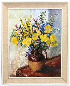 Vintage ENGLISH 1960's FLORAL STILL LIFE OIL PAINTING - Gladys Owen WILD FLOWERS - Picture 1 of 12
