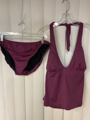 Newport News Vintage womens 2 Piece Tankini swimsuit, 12Purple/burgandy,Tie Neck - Image 1 of 4