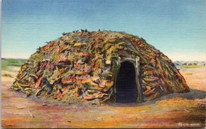 Vintage Navajo Hogan Linen Postcard Native American Indian Home - Picture 1 of 2