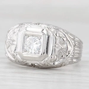 Vintage 0.22ct Round Diamond Solitaire Engagement Ring 18k Gold Floral Size 4.75 - Picture 1 of 10